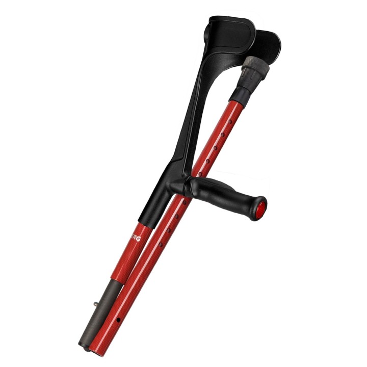 Ossenberg Open Cuff Carbon Fibre Folding Comfort Grip Red Crutch (Right Handed)